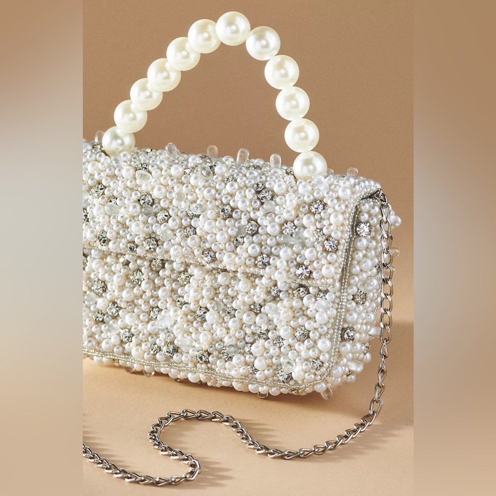 NWT! The Fiona Beaded Bag: Pearl-Strap Embellished Edition